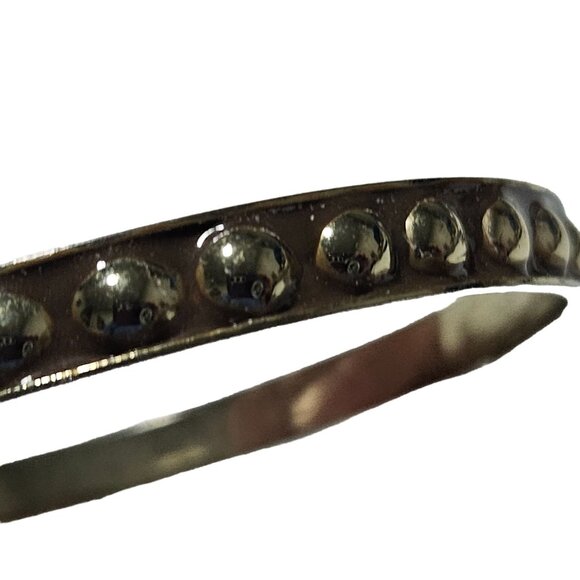 Vintage Brown Silver Tone Metal Bangle Bracelet Dome Accent 80s 90s Punk Fashion - Picture 3 of 4